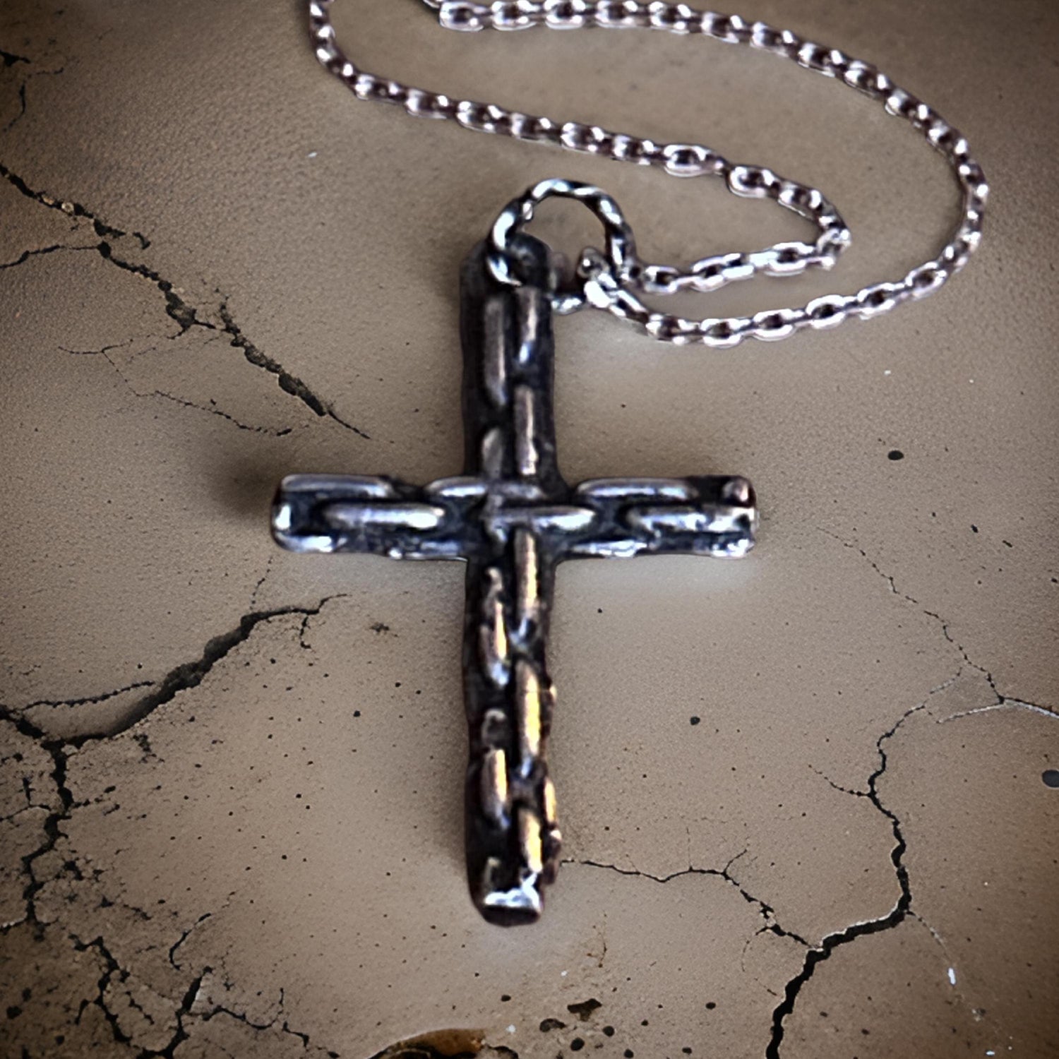 Handmade Oxidized Sterling Silver Large Cross