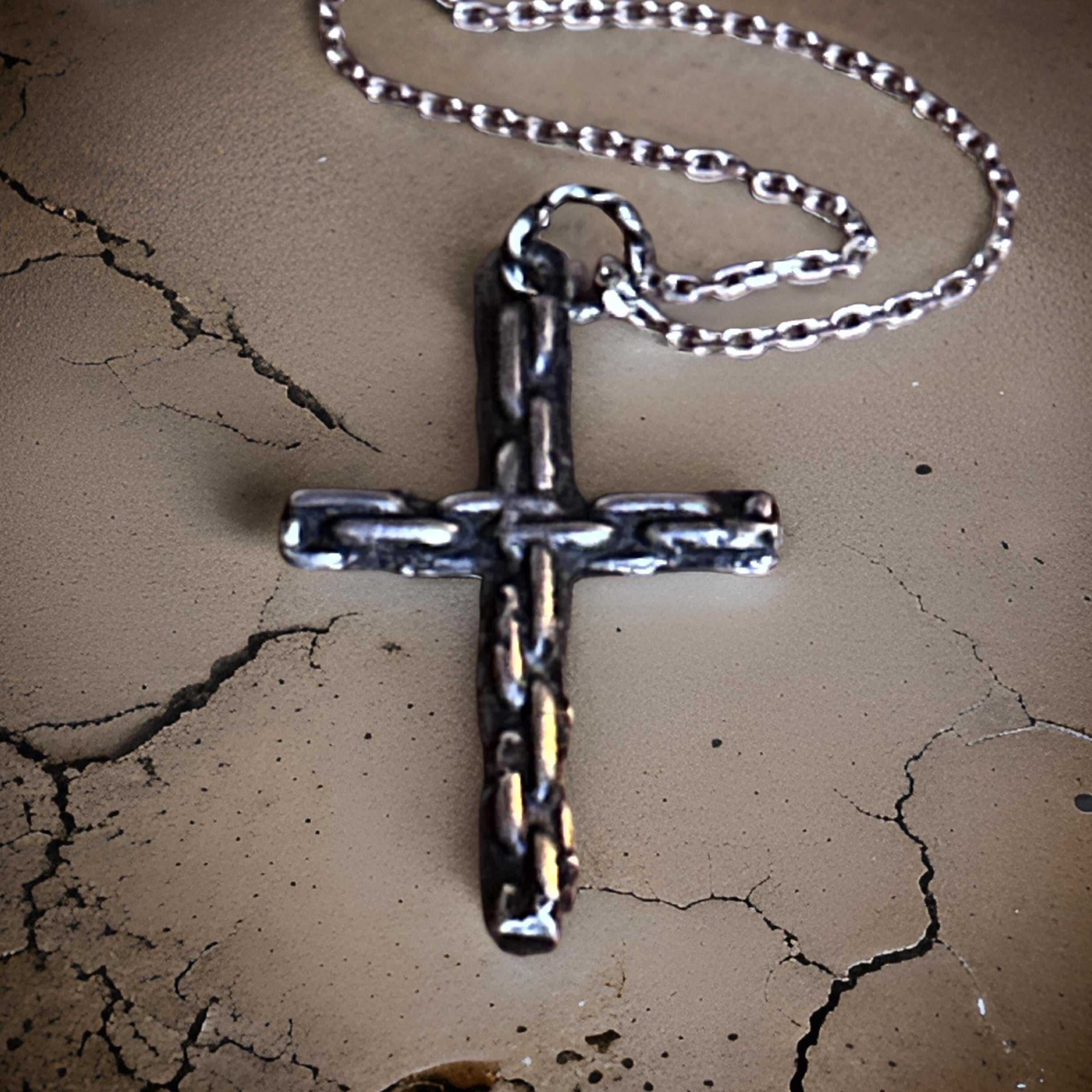 Handmade Oxidized Sterling Silver Large Cross