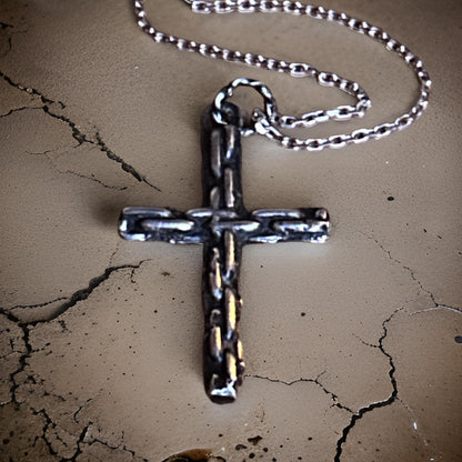 Handmade Oxidized Sterling Silver Large Cross