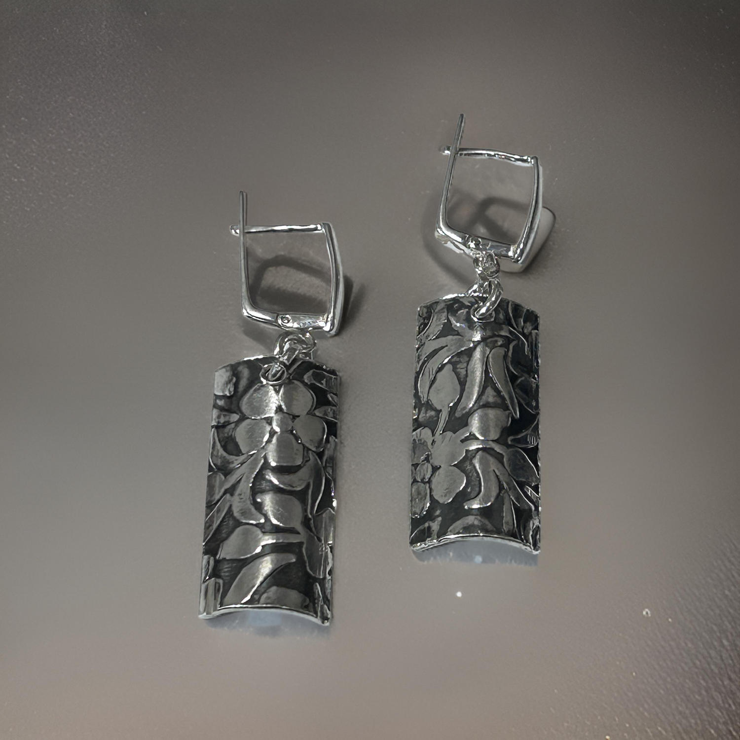 Sterling Silver Floral Bar Earrings – Handcrafted, Elegant &amp; Unique