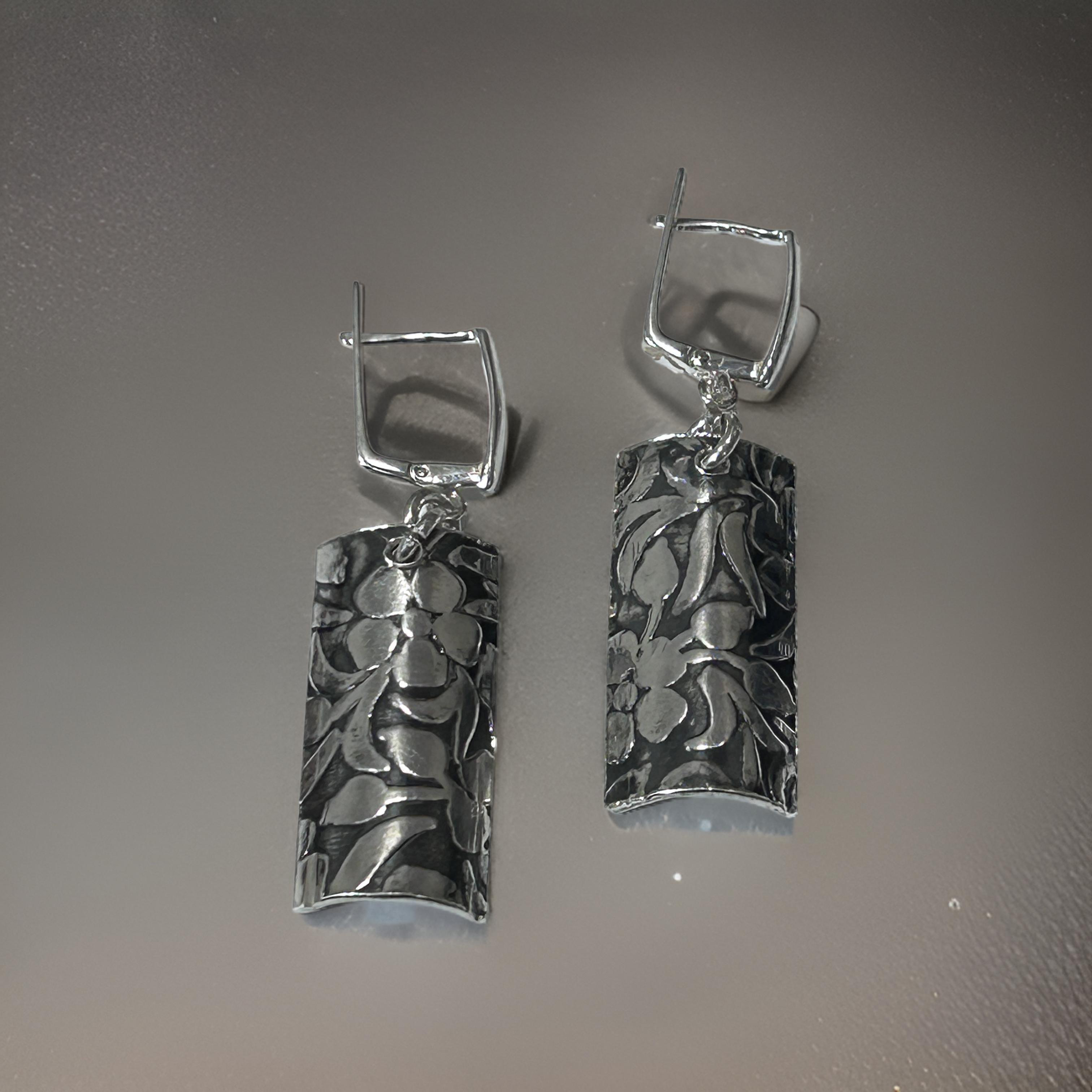 Sterling Silver Floral Bar Earrings – Handcrafted, Elegant &amp; Unique