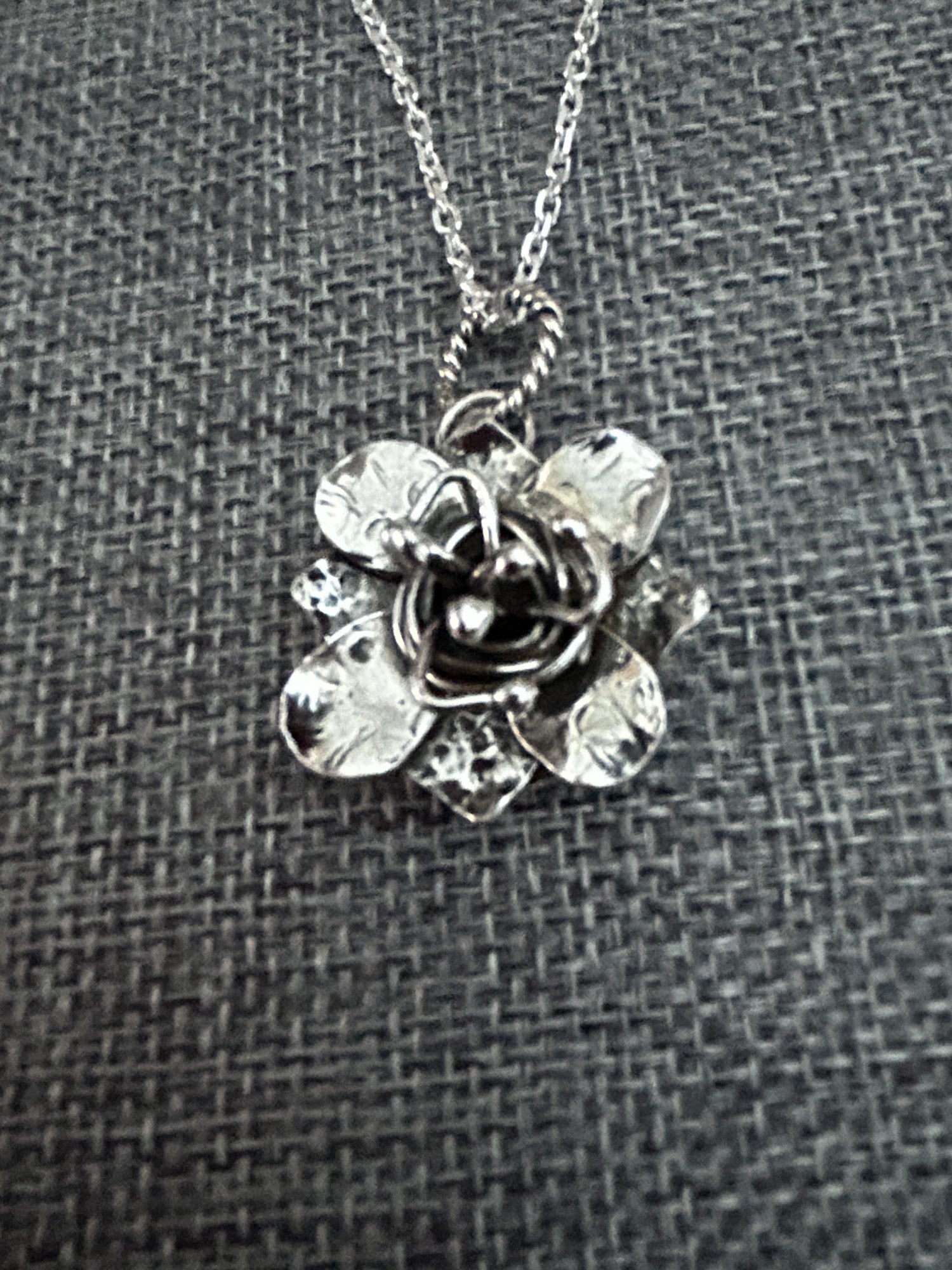 Sterling silver Artisan flower necklace