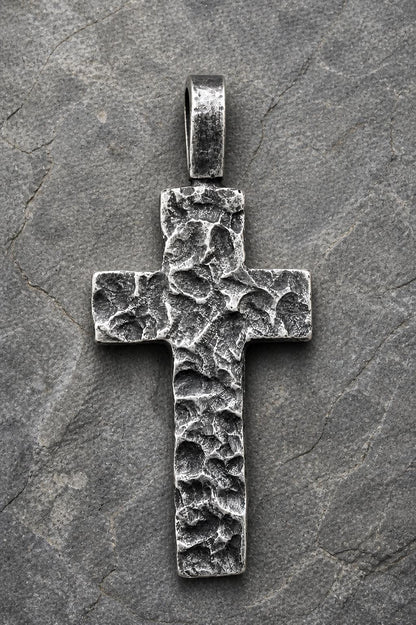 Handmade Sterling Silver Cross Pendant – Textured Oxidized Artisan Necklace