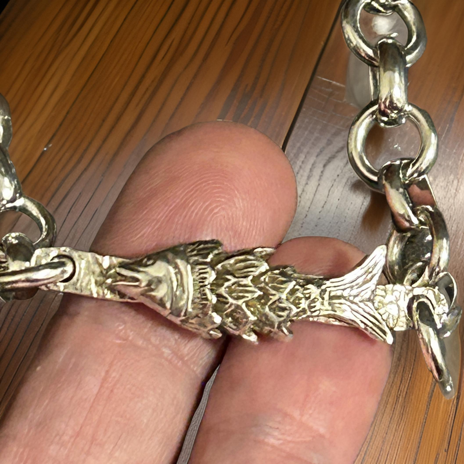 Handmade Sterling Silver Fish Bracelet - Unique Lightweight Chain Jewelry