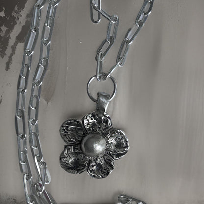 Sterling Silver Flower Pendant Necklace, Handmade Silver Artisan Jewelry
