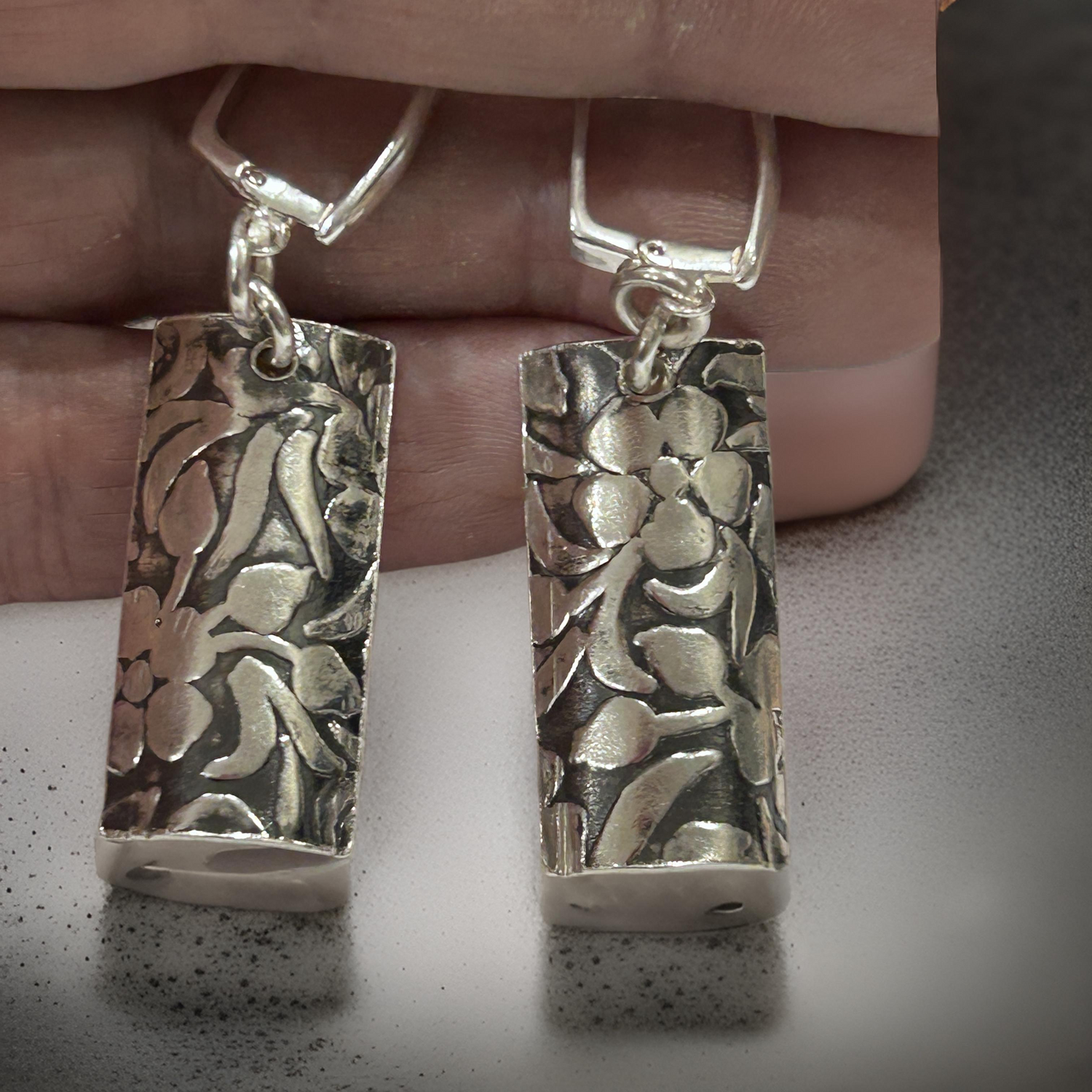 Sterling Silver Floral Bar Earrings – Handcrafted, Elegant &amp; Unique