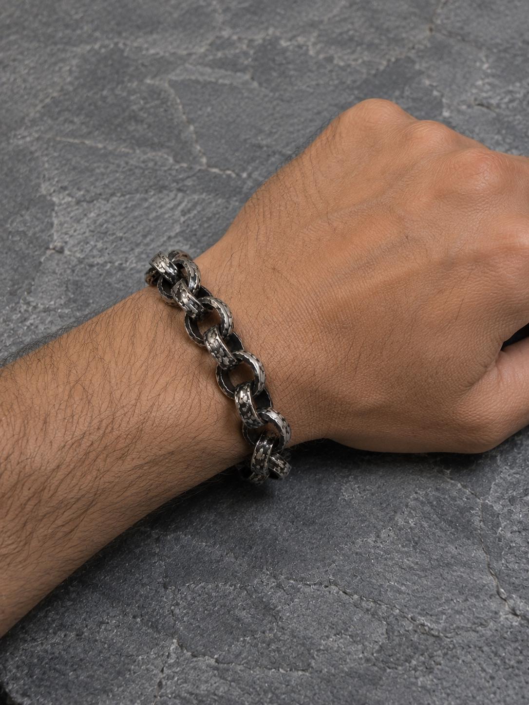 Heavy Sterling Silver Chain Bracelet, Oxidized Rustic Link Jewelry