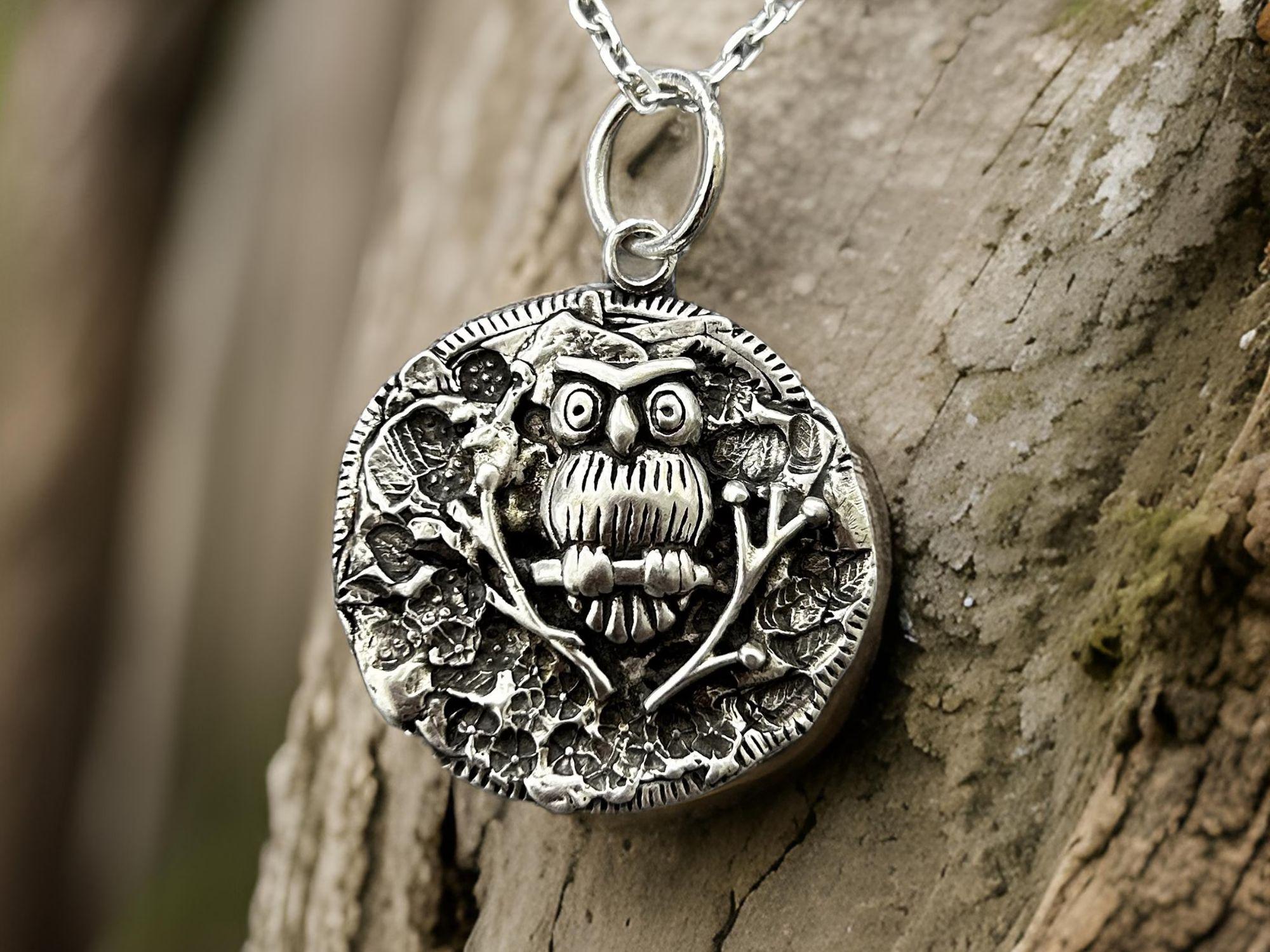 Sterling Silver Owl Pendant • Forest Design Jewelry • Oxidized Finish • One-Of-A Kind gift • Thoughful