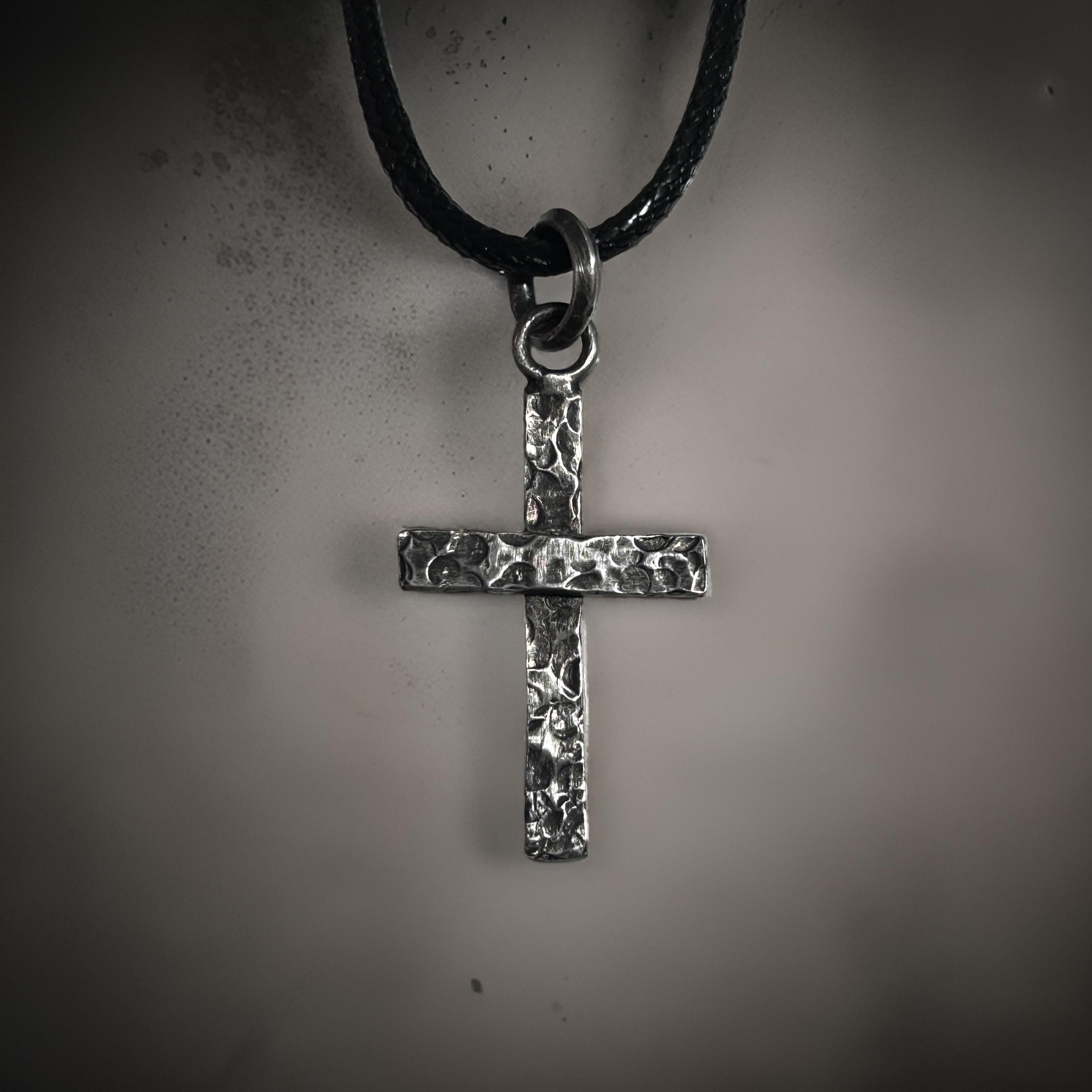 Handmade  Sterling Silver Cross Pendant Oxidized Finish