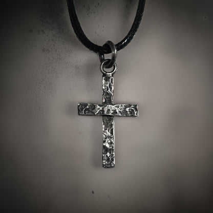 Handmade  Sterling Silver Cross Pendant Oxidized Finish
