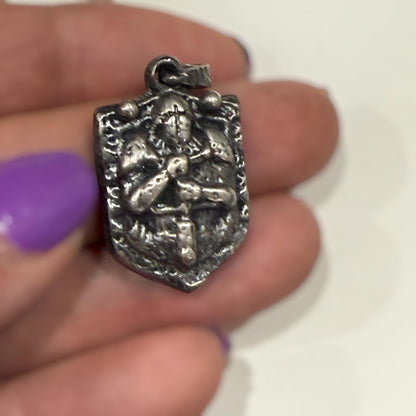 Sterling Silver Knight Pendant, Oxidized Templar Warrior Necklace, Medieval Jewelry