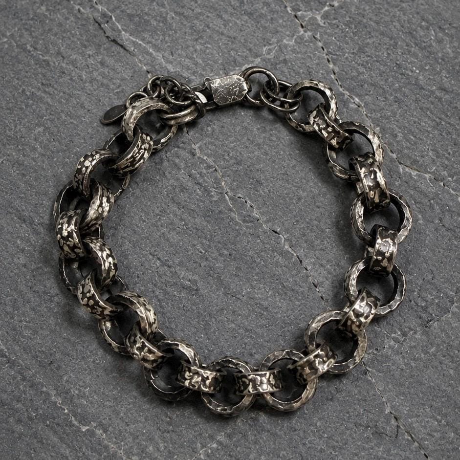 Heavy Sterling Silver Chain Bracelet, Oxidized Rustic Link Jewelry