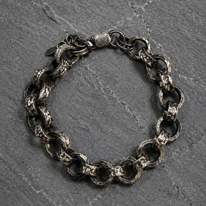 Heavy Sterling Silver Chain Bracelet, Oxidized Rustic Link Jewelry