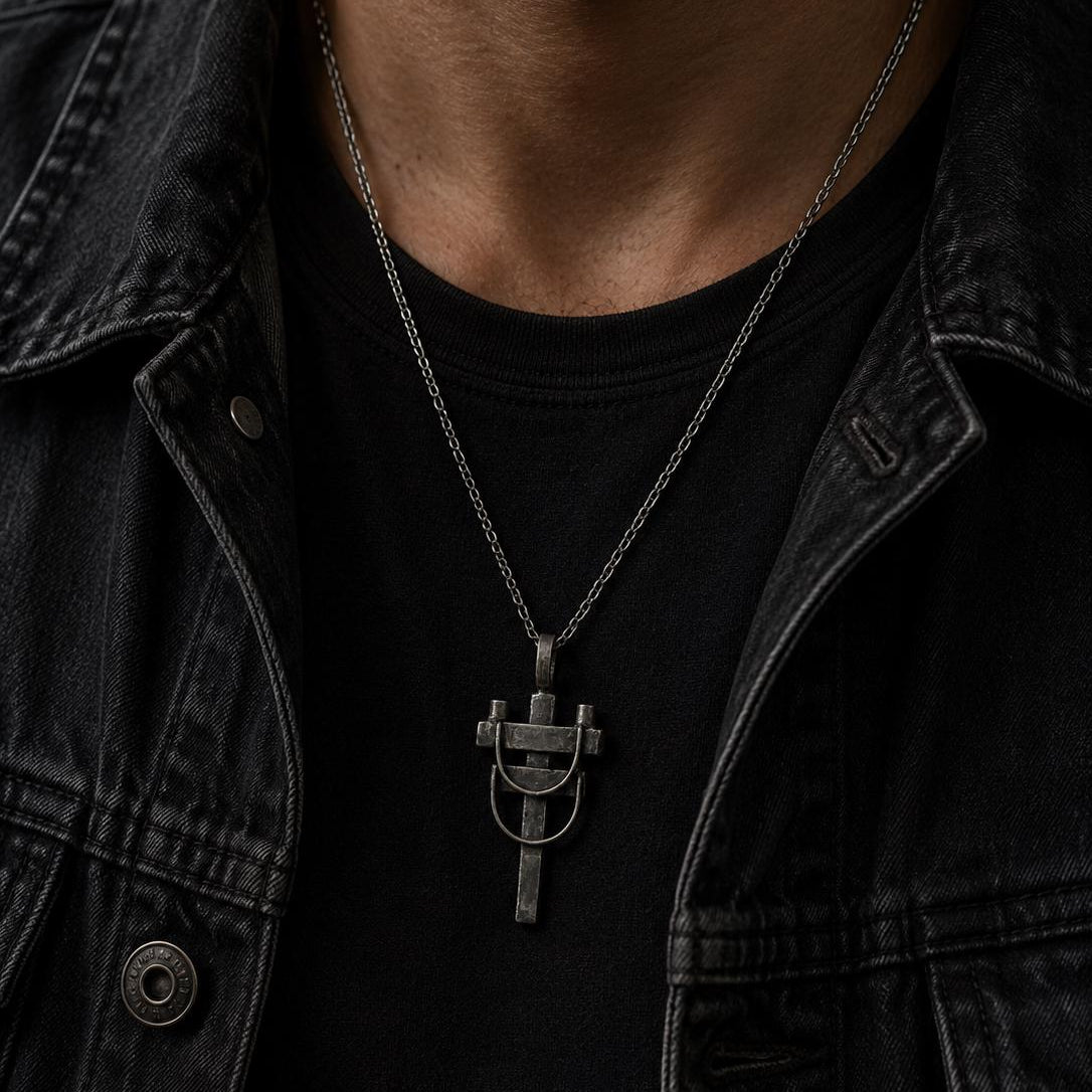 Sterling silver Power Line Post Pendant by JJewelryArt featuring a sleek, minimalist design on a chain.