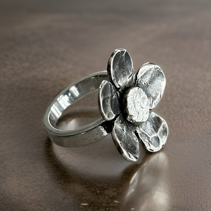 925 Silver Flower Ring, Handcrafted Unique Ring Floral Jewelry