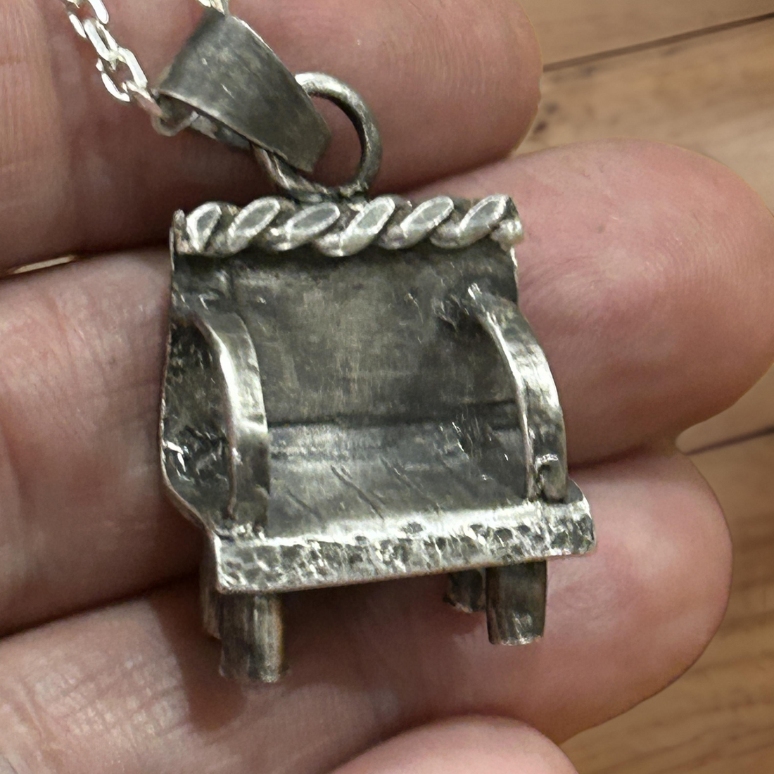 Chair Pendant Artisan Silver Jewelry-Necklace with Anchor Chain
