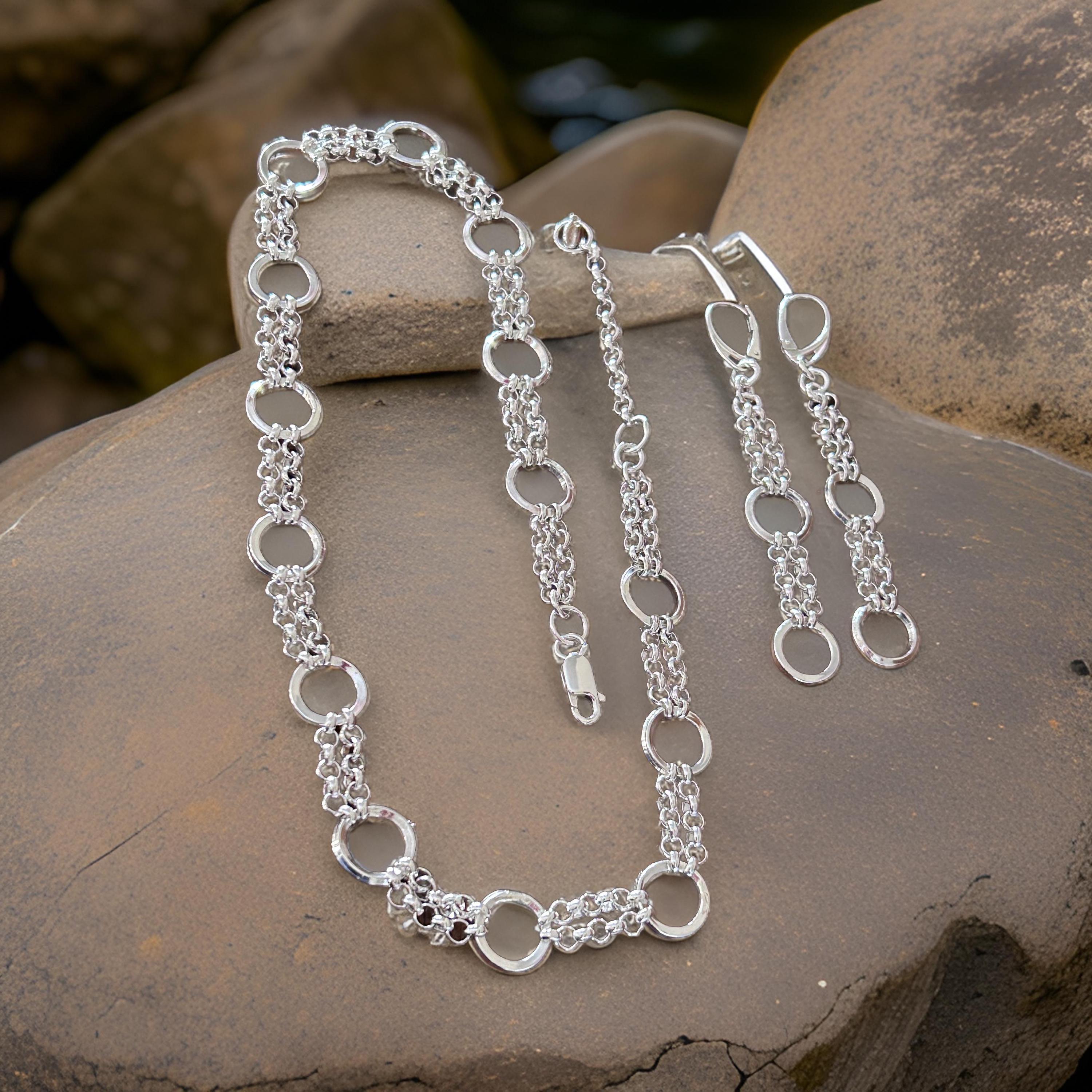Sterling Silver Link Necklace, Earrings, Bracelet  Set – Optional – Timeless Handmade Jewelry