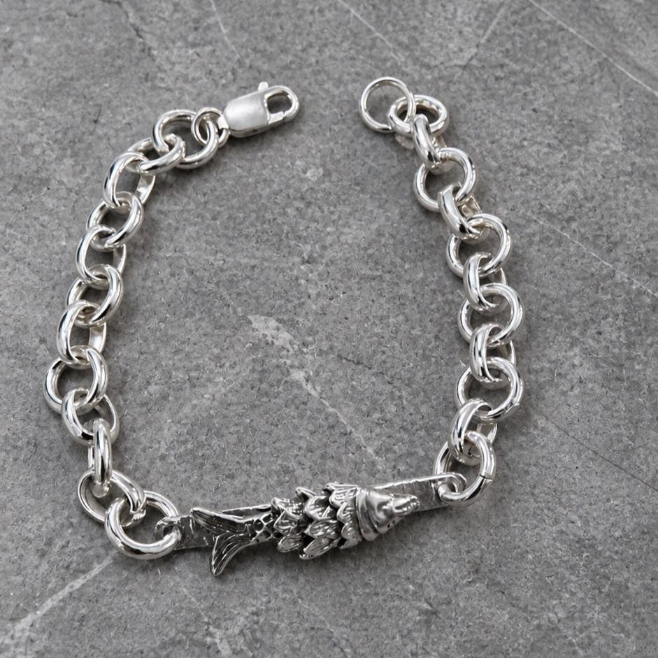 Sterling Silver Fish Charm Bracelet – Handmade Ocean Lover Jewelry (8 inches)