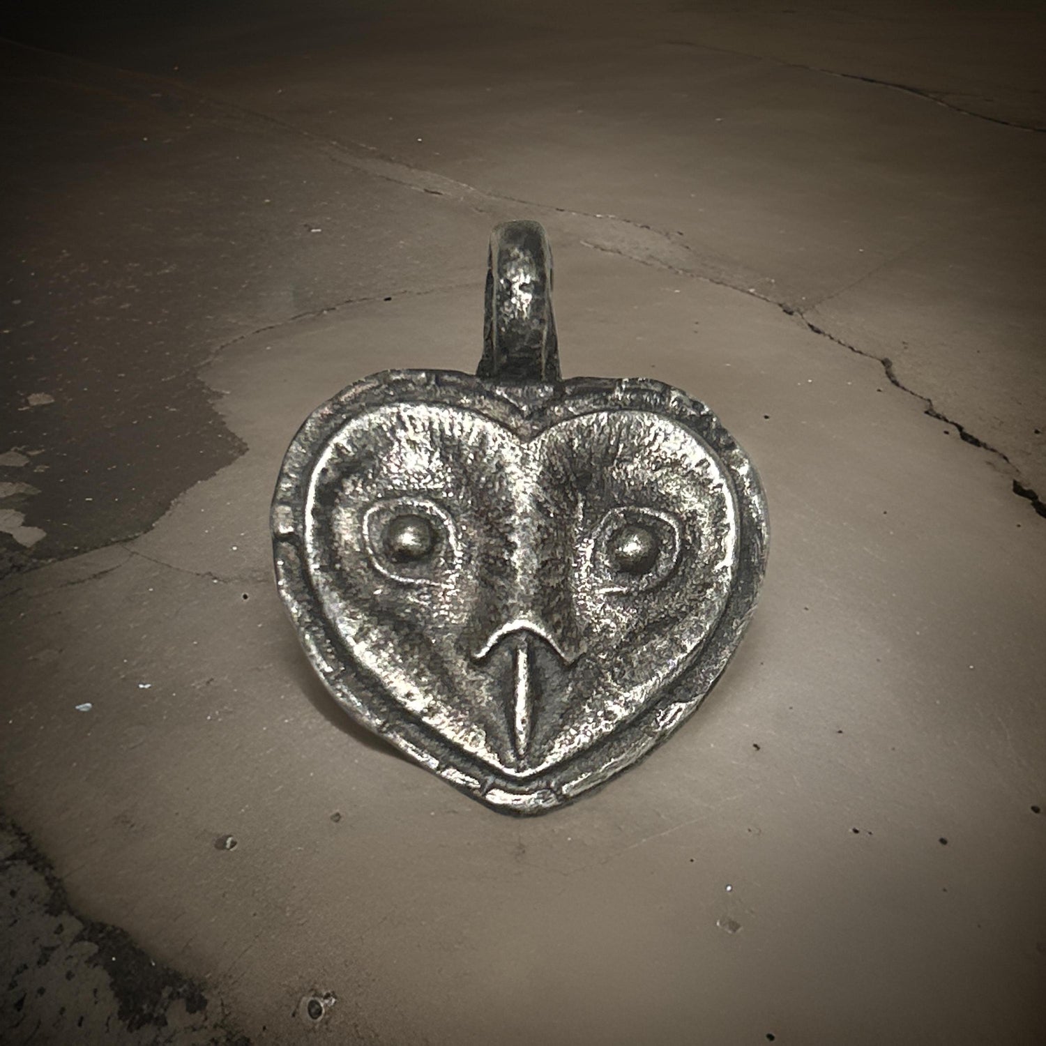 Sterling Silver Owl Pendant | Oxidized Rustic Heart Jewelry (30mm x 25mm)