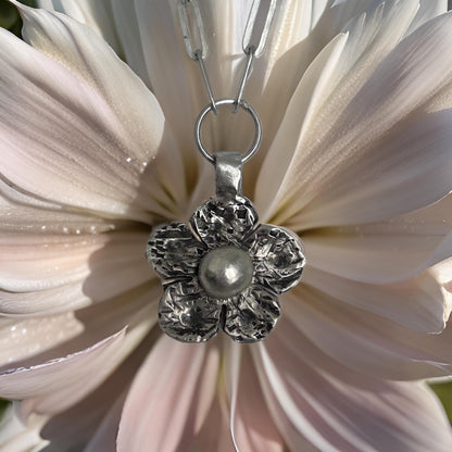 Sterling Silver Flower Pendant Necklace, Handmade Silver Artisan Jewelry