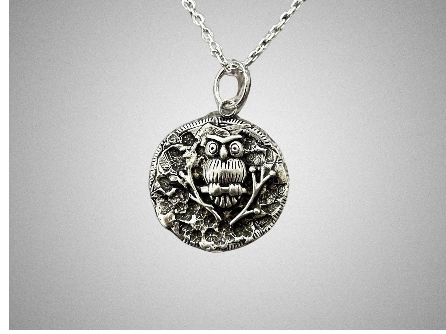 Sterling Silver Owl Pendant • Forest Design Jewelry • Oxidized Finish • One-Of-A Kind gift • Thoughful