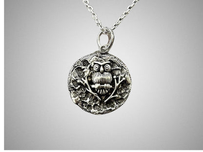 Sterling Silver Owl Pendant • Forest Design Jewelry • Oxidized Finish • One-Of-A Kind gift • Thoughful