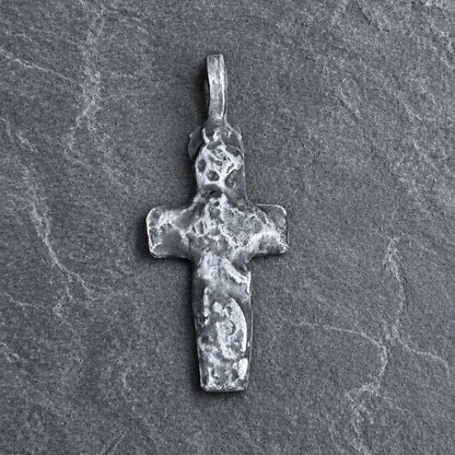 Fine Silver Cross Pendant | Rustic Oxidized Artisan Necklace, 5mm Thick