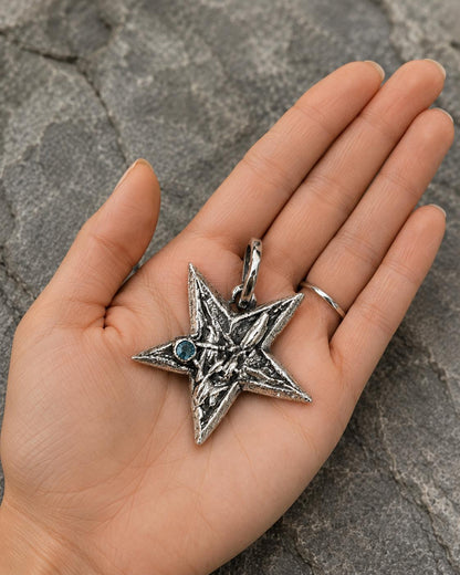 Star Blue Crystal Necklace Handmade in Sterling Silver