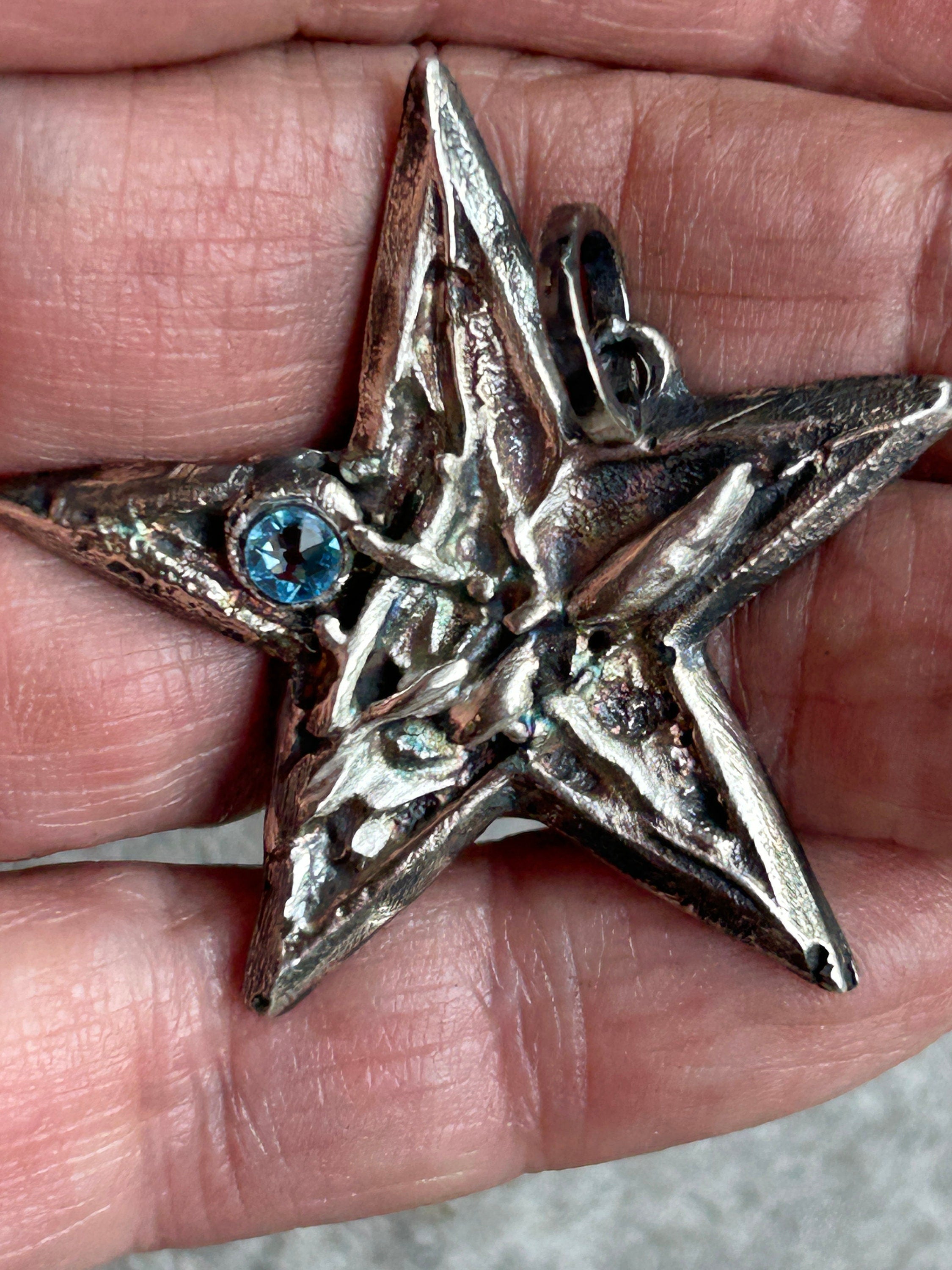 Star Blue Crystal Necklace Handmade in Sterling Silver