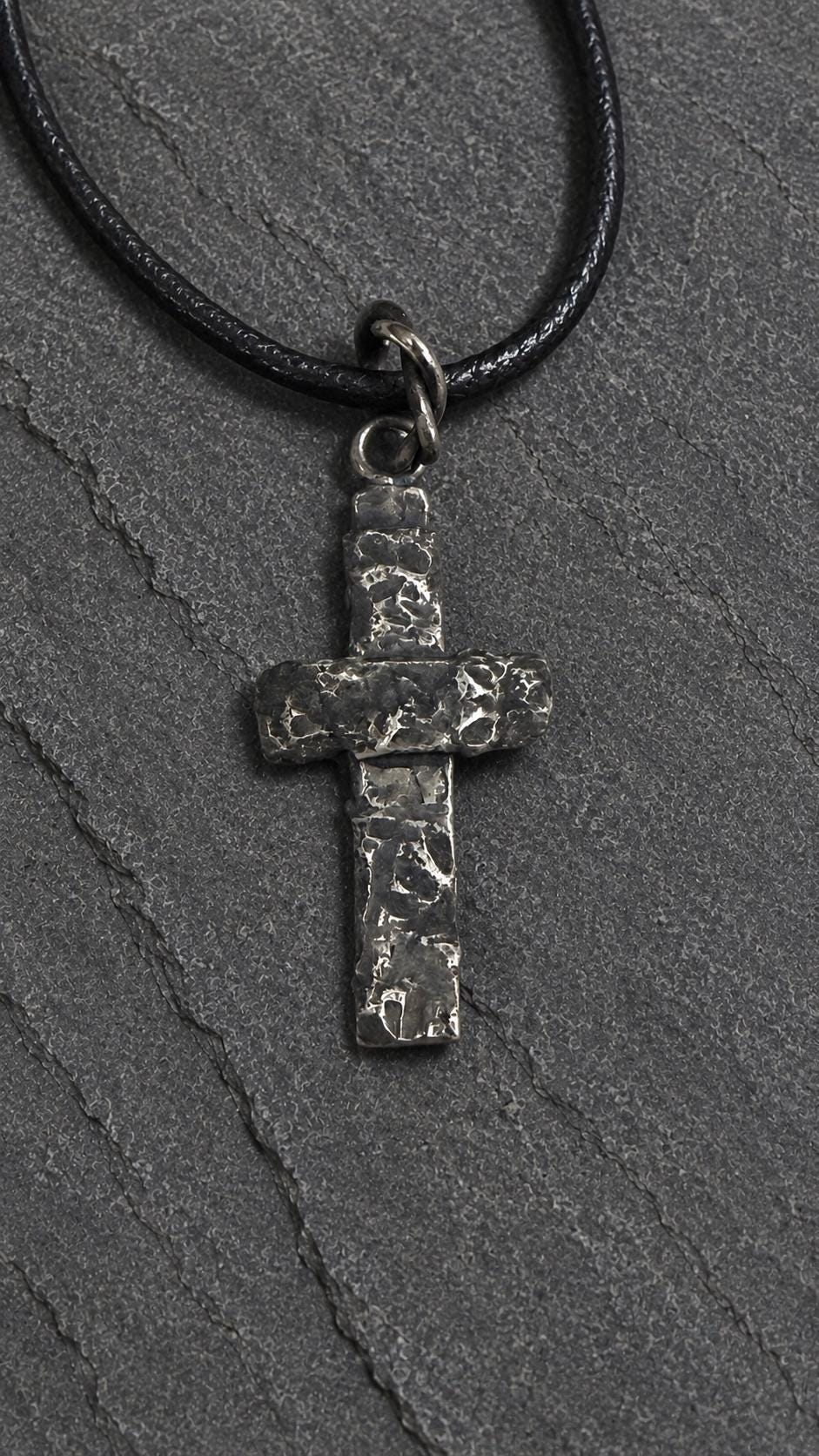 Handmade Sterling Silver Rustic Cross Pendant, Oxidized Artisan Christian Jewelry