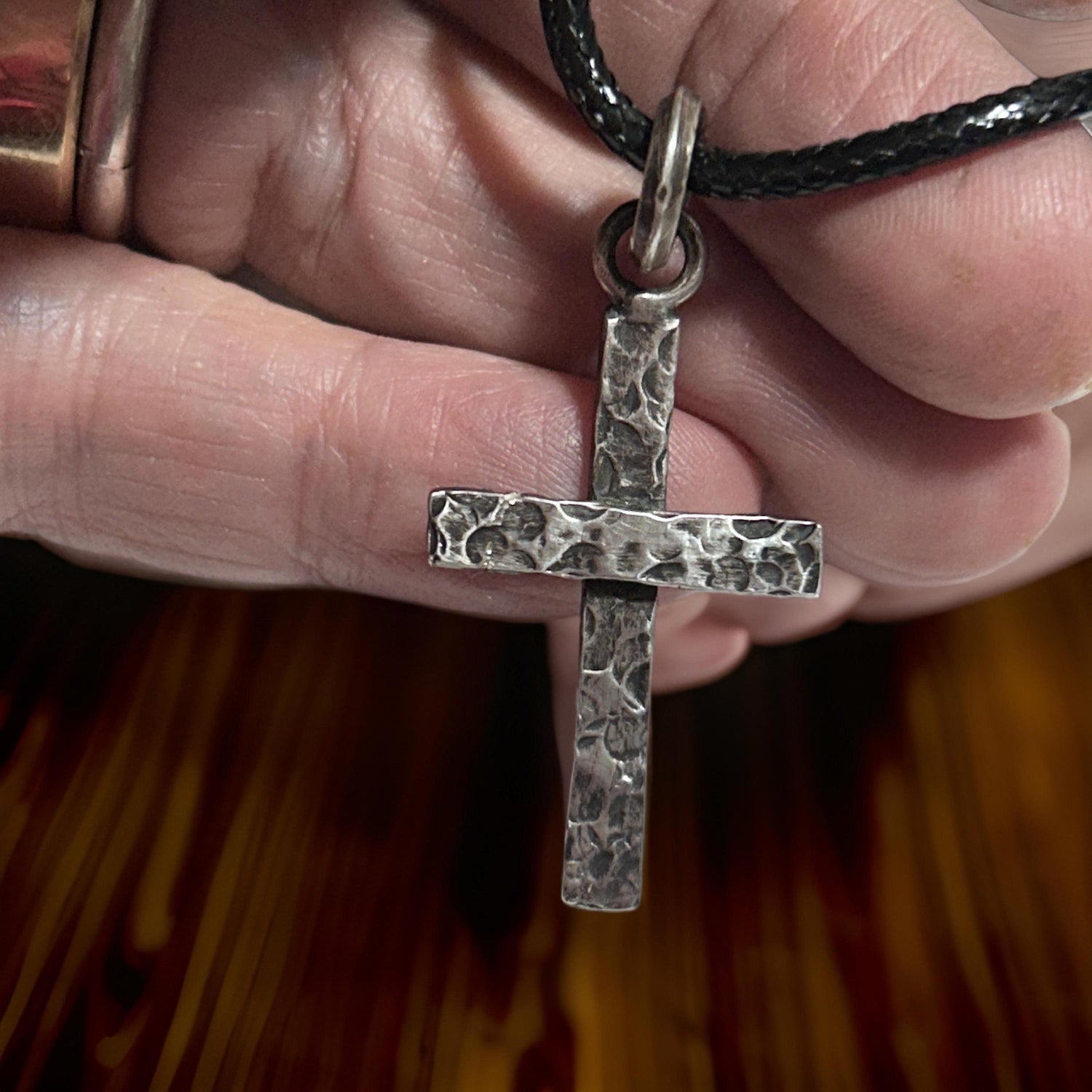 Handmade  Sterling Silver Cross Pendant Oxidized Finish
