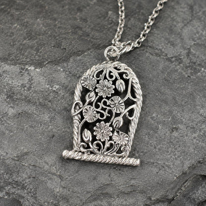Sterling Silver Flower Basket Pendant Necklace • Floral Design • 20-inch Rolo Chain