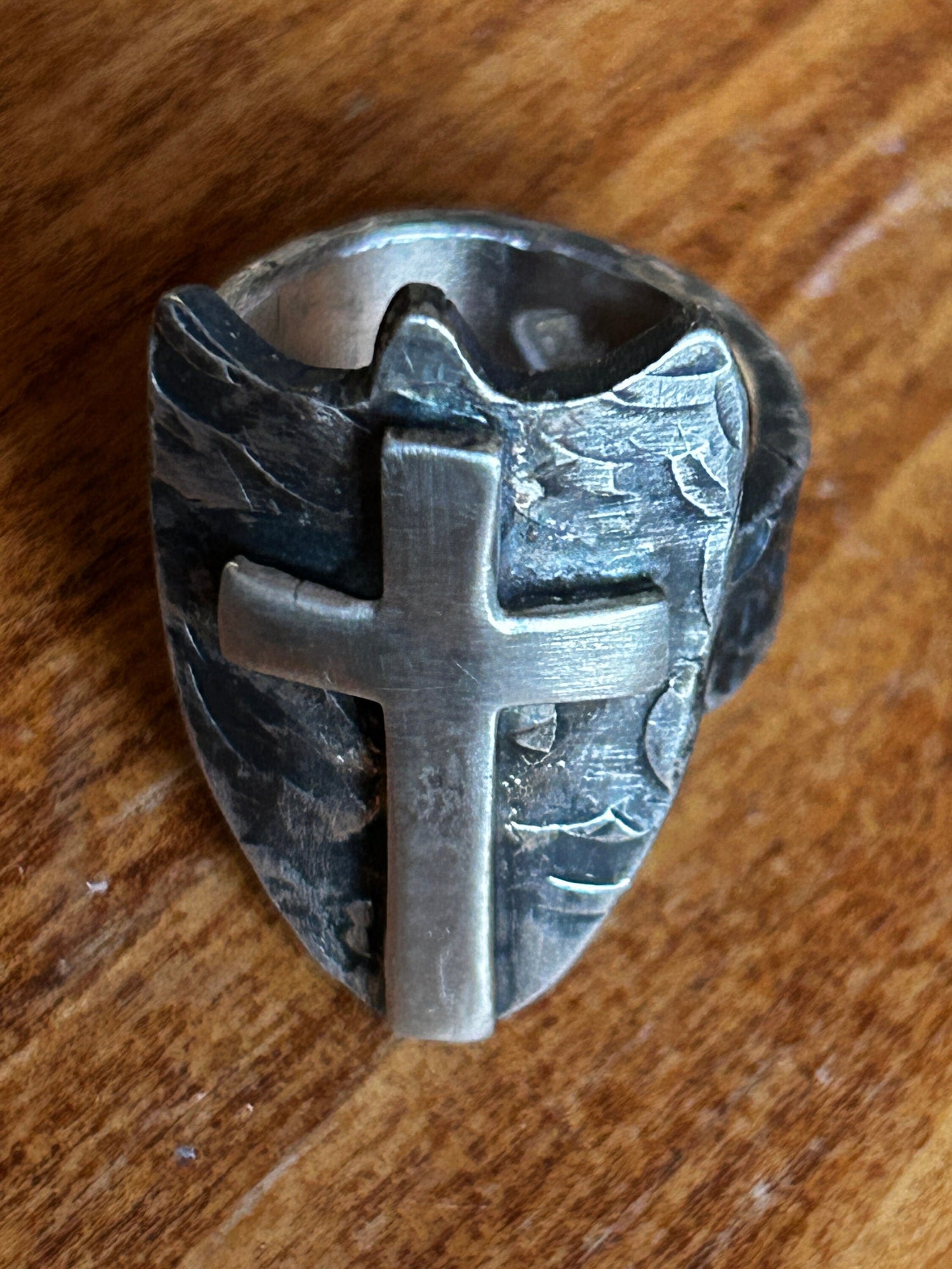 Sterling Silver Cross Shield Ring |  Oxidized Men&
