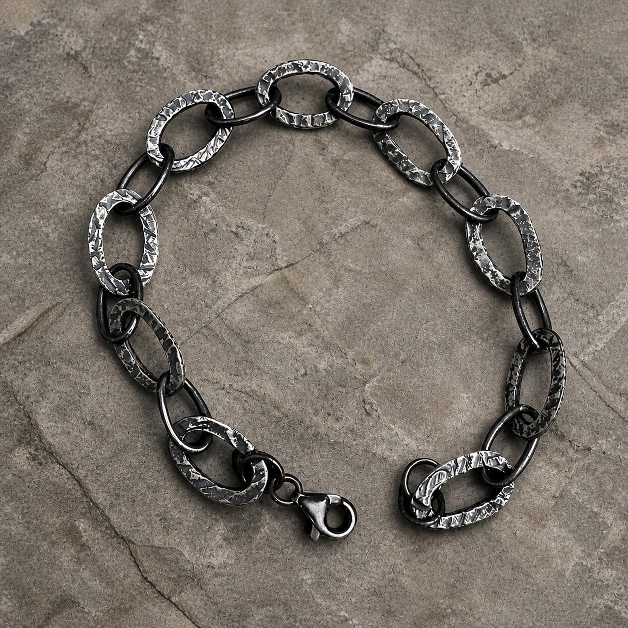 999 Fine Silver Oxidized Chain Bracelet • Rustic Brutalist Unisex Jewelry