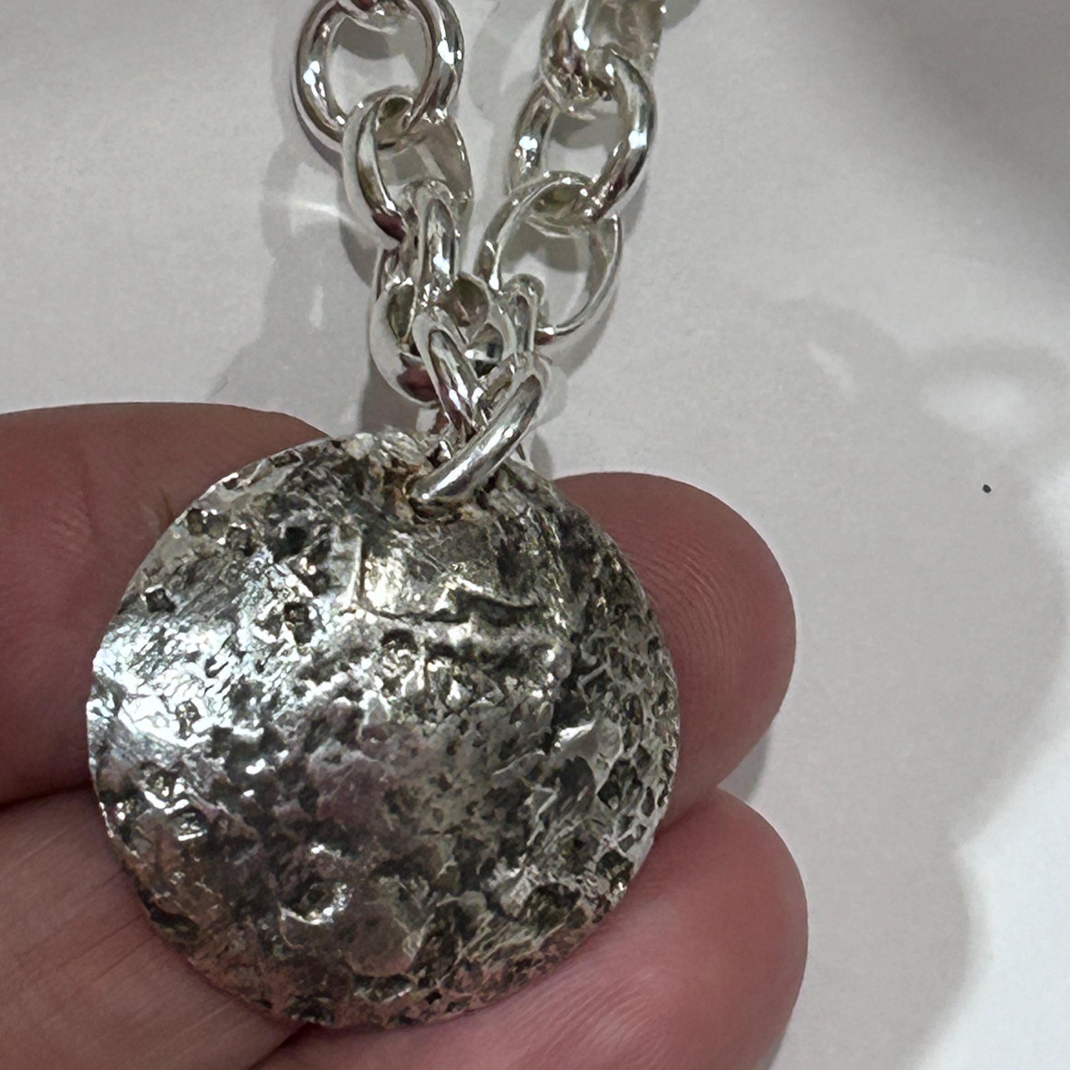 Handmade 925 Sterling Silver Moon Necklace with Oxidized Textured Pendant - Lunar Crater Design