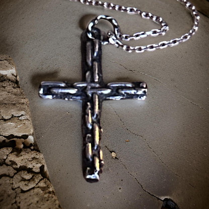Handmade Oxidized Sterling Silver Large Cross