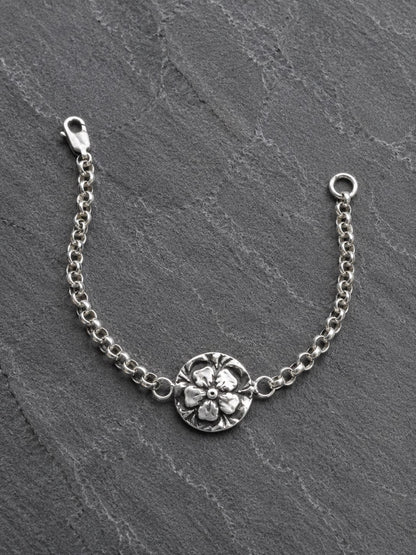 Sterling Silver Flower Charm Bracelet | Oxidized 925 Rolo Chain Jewelry