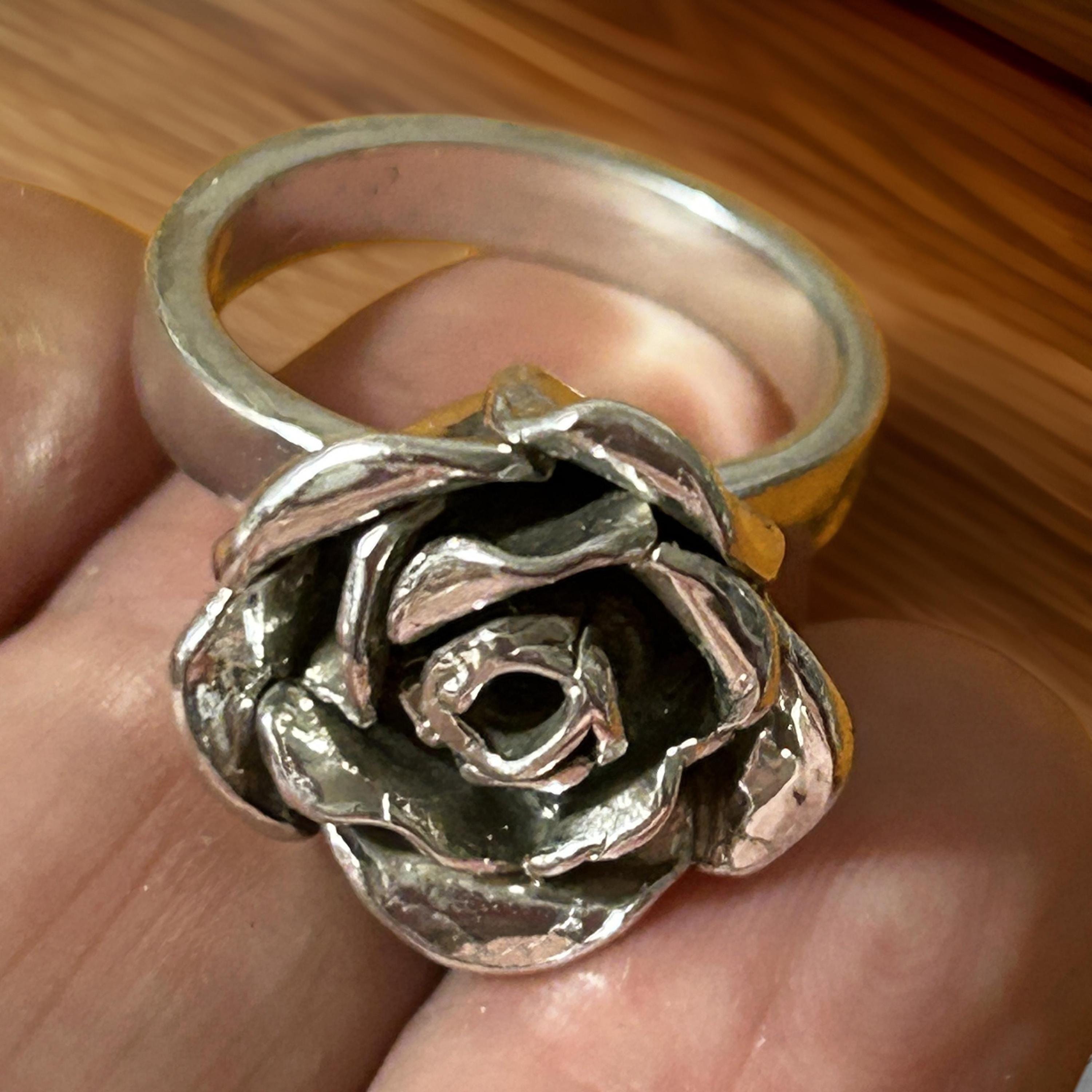 Solid Silver Rose Ring - Handmade Rose - Statement Rings - Unique Jewelry