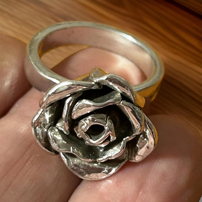 Solid Silver Rose Ring - Handmade Rose - Statement Rings - Unique Jewelry