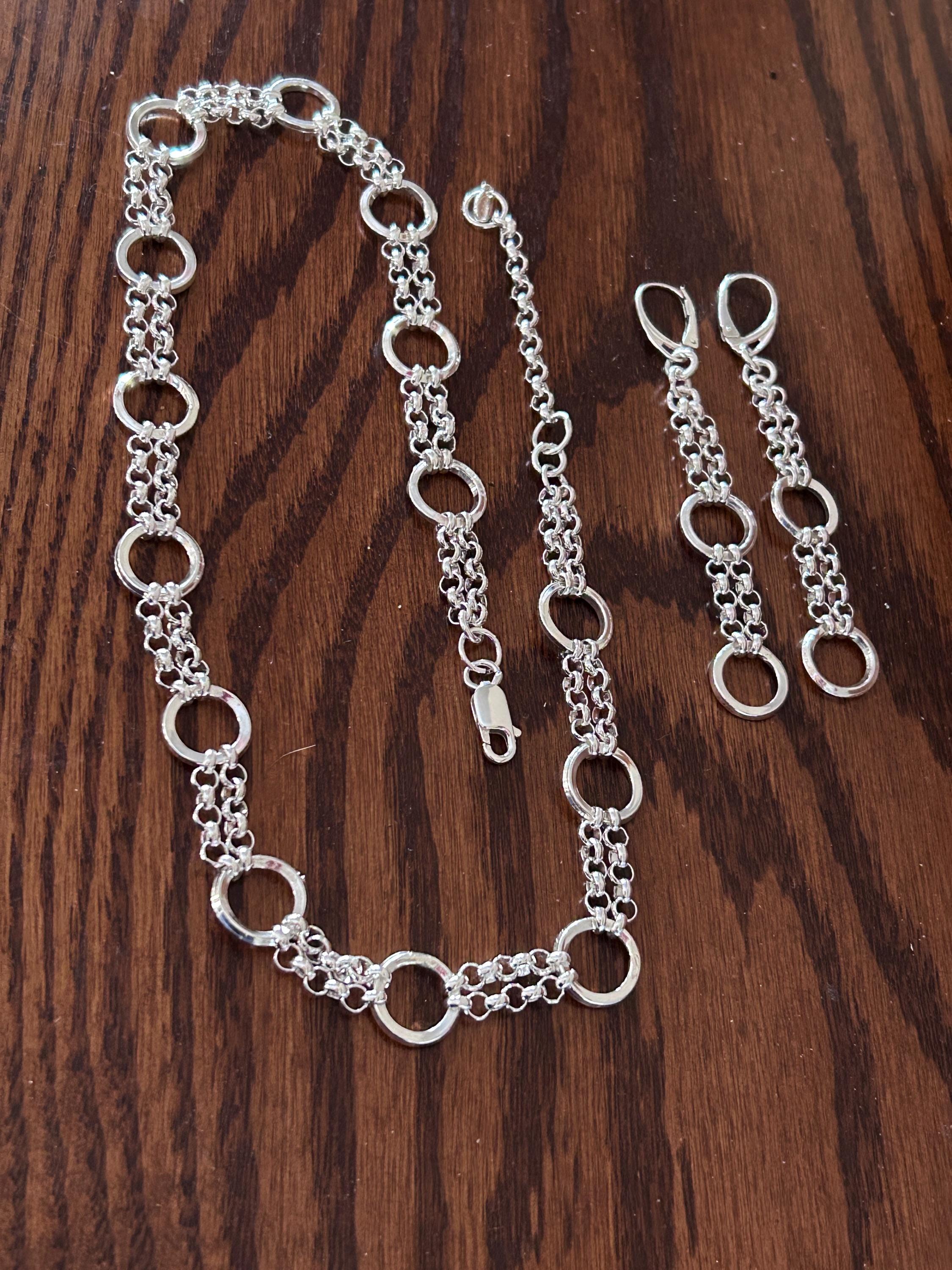 Sterling Silver Link Necklace, Earrings, Bracelet  Set – Optional – Timeless Handmade Jewelry