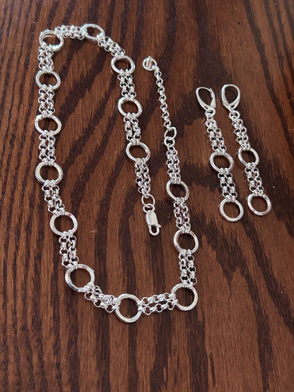 Sterling Silver Link Necklace, Earrings, Bracelet  Set – Optional – Timeless Handmade Jewelry