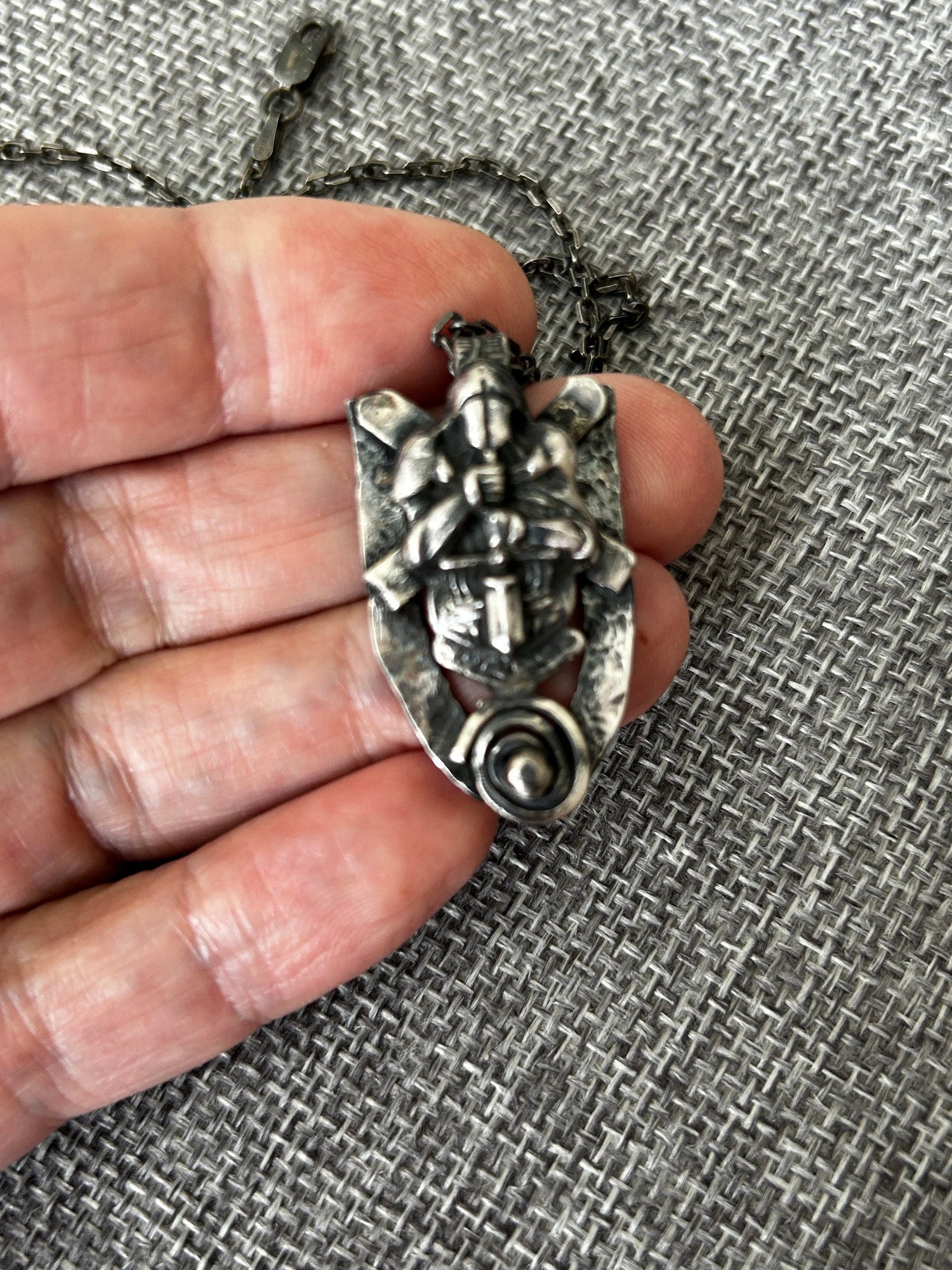 Mens Pendant Handmade Oxidized Pendant in Sterling Silver