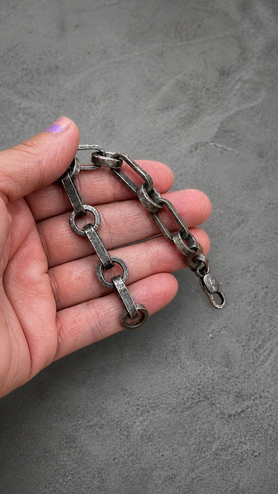 Handmade Sterling Silver Chain Bracelet | Oxidized Rustic Industrial Men’s Jewelry