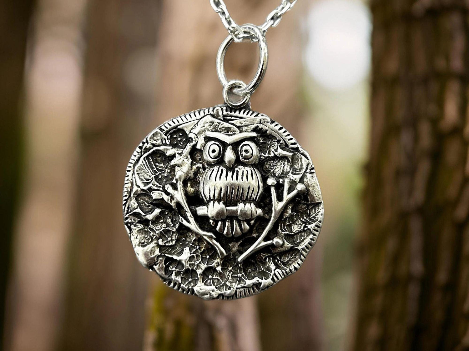 Sterling Silver Owl Pendant • Forest Design Jewelry • Oxidized Finish • One-Of-A Kind gift • Thoughful