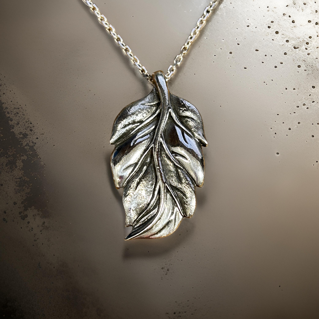 Handmade Sterling Silver Leaf Pendant Necklace – Rustic Natural Design