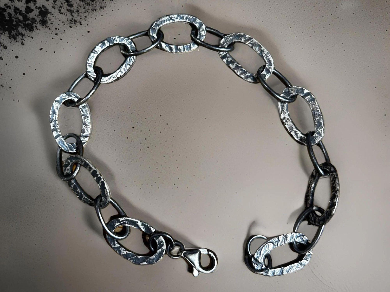 999 Fine Silver Oxidized Chain Bracelet • Rustic Brutalist Unisex Jewelry
