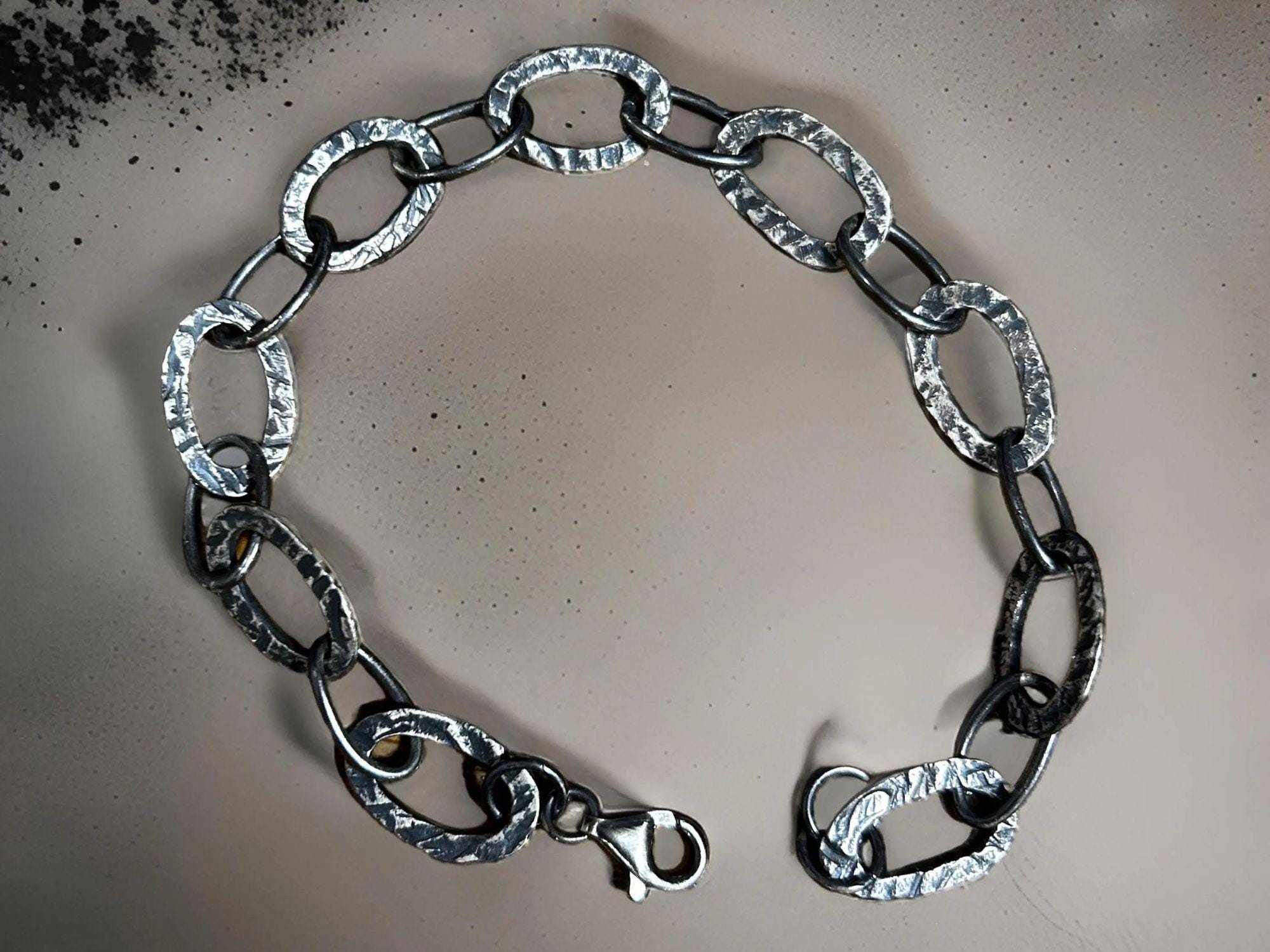 999 Fine Silver Oxidized Chain Bracelet • Rustic Brutalist Unisex Jewelry
