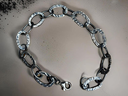 999 Fine Silver Oxidized Chain Bracelet • Rustic Brutalist Unisex Jewelry