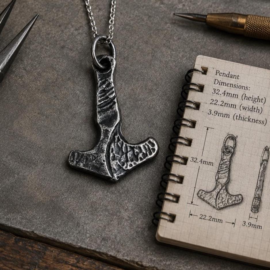 Handmade Sterling Silver Thor Hammer Pendant – Oxidized Viking Necklace, Rustic Men’s Jewelry