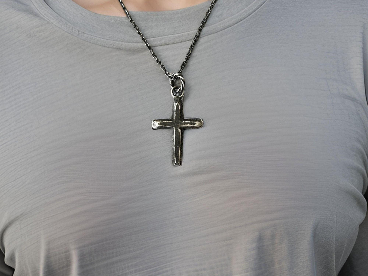 Handmade Oxidized Sterling Silver Cross Necklace • Men&